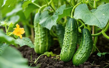 Wall Mural - Cucumbers growing in the garden