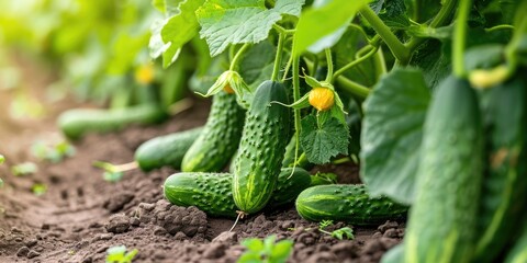 Wall Mural - Cucumbers growing in the garden