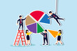 © B Design - Employee participation, partnership or collaboration to success, teamwork or team effort for business development, statistic or analytics concept, business people colleagues help building pie chart.