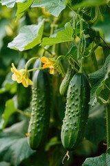 Wall Mural - Cucumbers growing in the garden