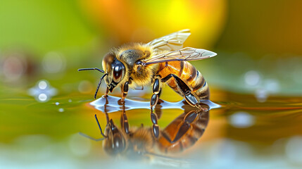 Wall Mural - bee on yellow flower