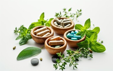 Wall Mural - Supplements and vitamins with medicinal herbs