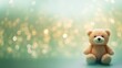 Soft Glow of Innocence: A Teddy Bear Amidst Sparkling Light, Horizontal Poster or Sign with Open Empty Copy Space for Text
