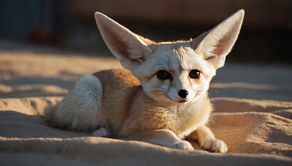 Wall Mural - beautiful pet fennec fox in the house looking at the camera.