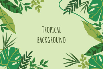 Wall Mural - Presentation Background with tropical leaf plant on green background vector design.