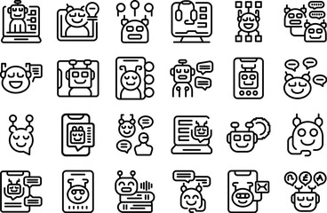 Poster - Virtual assistant services icons set outline vector. Reality retail. Ai mobile bot