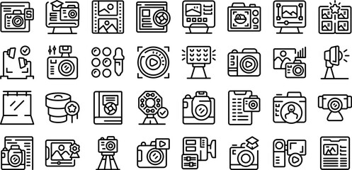 Poster - Photography courses icons set outline vector. Class woman. People art school