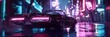 An electric classic convertible driving through a futuristic city at night created with Generative AI Technology