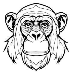 Wall Mural - Chimpanzee Head SVG Black and White Illustration Art Generative AI.