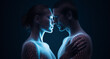 The closeness of two glowing individuals.Minimal creative emotional concept.Generative AI