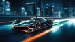 An electric Racing Car driving through a futuristic city at night created with Generative AI Technology
