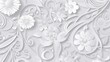 a white background with floral motifs, in the style paper cut art, spirals and curves, light gray and white, vectorial art, in the style flat colors, generative ai
