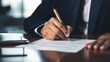 © nilanka - A business person signing a contract close up. Generative ai