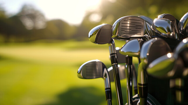 Golf clubs in a bag ready for a game on a sunny day at the course