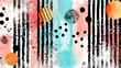 Abstract black peach and rose gold polka dots with terrazzo, doodle, floral digital stamps and overlays in the style of a striped painting. Bold color palette, iconic, charming, colorful geometrics.