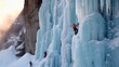 Ice climbers combine climbing steep rock and ice sections, engaging in winter sports.
