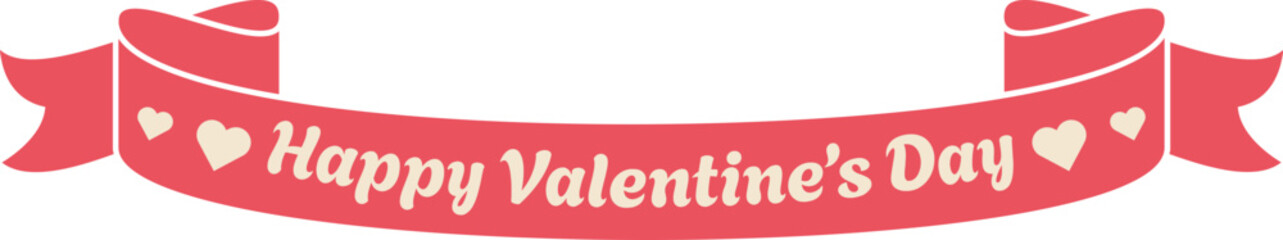 happy Valentine's Day pink ribbon banner vector illustration