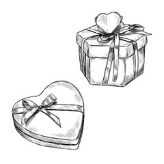 vector lineart drawing valentine's day gift box