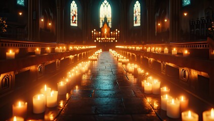 Canvas Print - Illuminated church interior with candles