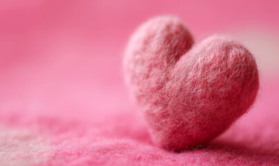 Wall Mural - A cute hand made felted love heart on a pink background for Valentine's day