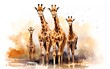Artistic image of a herd of giraffes. collection of canvas art animal paintings, in watercolor style. generative ai