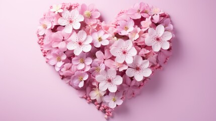 Wall Mural - Heart-shaped Flower with Pastel Pink Background. Generative Ai.