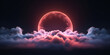 Generative AI, circle shape glowing with neon light inside the soft colorful cloud, fantasy pink and purple sky,3d render abstract cloud illuminated with neon light background,Clouds with a circle 