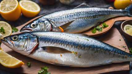 Canvas Print - Fish mackerel raw mackerel with and spices