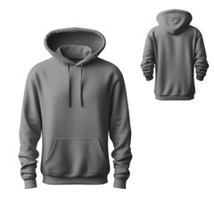 Wall Mural - Front and back view of a grey hoodie, ideal for a comfy and stylish look on transparent background.