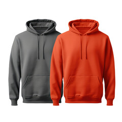 A pair of hoodies in grey and red, ideal for casual comfort on a transparent background.
