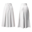 Illustration of a chic white pleated midi skirt from front and back on a transparent background.
