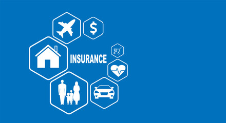 Liability insurance consisting of icons on a blue background. Business background