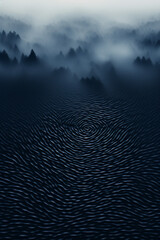 Poster - An abstract fingerprint design over a background of swirling, misty fog.