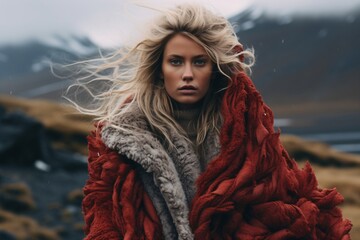 Wall Mural - Portrait of a woman wearing a fur coat