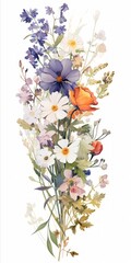 Aufkleber - A beautifully curated bouquet of wildflowers set on a white background, Generative AI