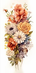 Aufkleber - A carefully arranged bouquet showcasing a mix of exotic and traditional flowers on a clean white surface Generative AI