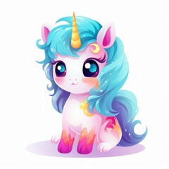 Aufkleber - A delightful creature resembling a tiny unicorn, yet with whimsical, colorful fur. Generative AI