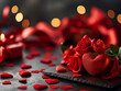 Zdjęcie przedstawiające harmonijne połączenie pięknych czerwonych róż i serc, tworzących razem romantyczną całość.
