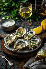 Wall Mural - Fresh Oysters Served with White Wine