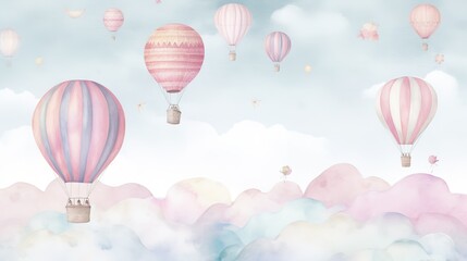 3d wallpaper watercolor baby air balloon seamless