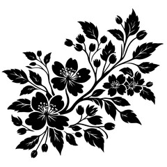 black leaves and flowers with a branch, vector art, design element