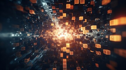 Leinwandbilder - Pixelated elements converging to generate an abstract, mosaic-like backdrop. Generative AI
