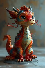 A 3D dragon against a red backdrop for Chinese new year, Generative AI.
