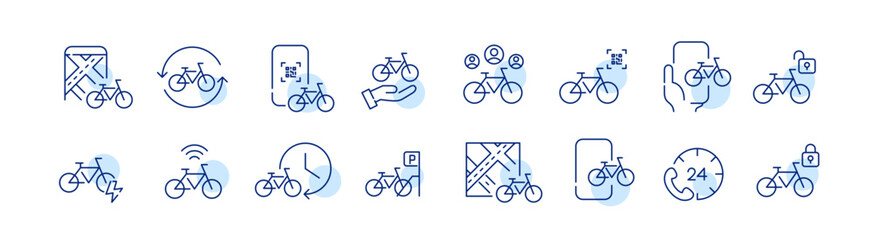 Wall Mural - Bicycle icons. Bike sharing apps. Pixel perfect, editable stroke icon