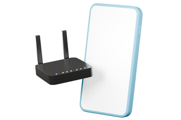 Poster - 3D Wireless Router mobile phone with Wi-fi symbol or Simple internet wi-fi router with antennas icon. Wi-Fi hotspot zone. The concept of a Wireless Modem for 4G or 5G. minimal cartoon.3D Rendering.