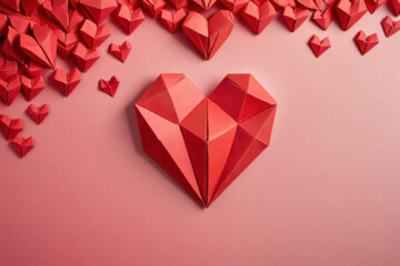 Red polygonal paper heart, origami style