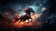 A surreal image of a horse made of stars running across the night sky