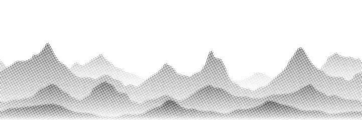 Poster - Vector halftone dots background, fading dot effect, imitation of a mountain landscape, seamless border, banner