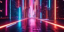 A Futuristic Composition Of Intersecting Lines And Glowing Neon Colors. Aim For A Cyberpunk-inspired Aesthetic. Use Long Exposure Techniques To Capture Light Trails And Create A Sense Of Motion. 
