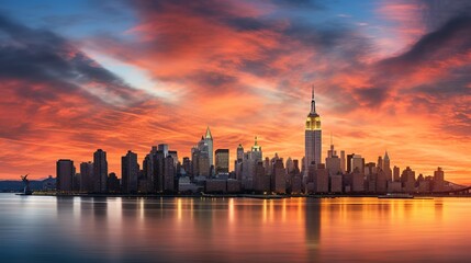 New York city sunset panorama